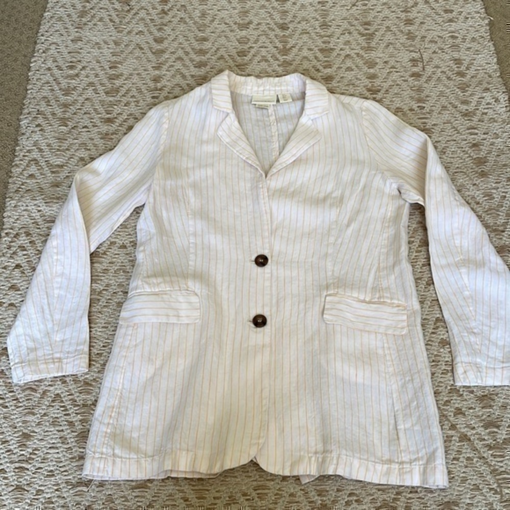 Cynthia Rowley 100% linen blazer size small white and yellow stripe